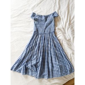 J. Crew Smocked Off Shoulder Gingham Sundress